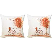 Abakuhaus Decoratieve kussenhoes met fietsmotief, 2 stuks, Oranje herfstboom, Modern accent, dubbelzijdige digitale print, 50x50 cm, Oranje