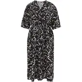 We fashion - Dames midi jurk met structuur - Curve - Regular fit - Zwart - Viscose - Plus Size Maat: 46