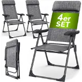 Casaria Tuinstoel met Hoge Rugleuning 4 Stuks Grijs-melange Aluminium