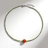 Cavill - Zilveren Halsketting - 925 Sterling Zilver - 9 5 ct Braziliaanse Carneool - 24 ct Canadese Nefriet - Verstelbaar Elegante Ketting
