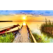 Karo-art Fotobehang Landschap Met Een Meer Bij Zonsondergang - Vliesbehang - 520 x 318 cm