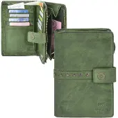 Bear design Sanne Portemonnee CL15087 - Green – Van leer – Sanne CL15087 is een leren portemonnee voor wie graag extra ruimte en overzicht wil combineren met een opvallende afwerking