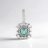Cavill - Zilver Hanger met Platina Coating - 925 Sterling Zilver - Paraiba Nigeriaanse Smaragd 0,52 ct - Achthoekig Elegant 23x12 mm