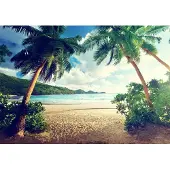Karo-art 405cm X 270cm - Fotobehang - Palmbomen paradijs, premium print, inclusief behanglijm