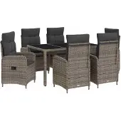 vidaXL Buiten Eettafel Set 7 st Lichtgrijs en Donkergrijs poly rattan