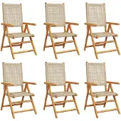 vidaXL Tuinstoelen 6 st poly rattan en massief hout beige