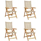 vidaXL Tuinstoelen 4 st verstelbaar poly rattan en massief hout beige