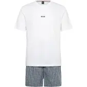 BOSS Pyjama kort 'Chris Pattern' duifblauw / zwart / wit