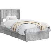 vidaXL Bedframe met opbergruimte en hoofdbord Betongrijs 90 x 190 cm