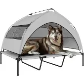 PawHut Verhoogd Hondenbed-Polyester, Staal-122L x 92B x 94H cm-Lichtgrijs