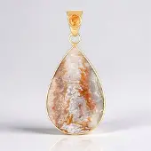 Cavill - Peervormige zilveren hanger - 925 Sterling verguld - Druzy Agaat 23,8 ct & Mandarijn granaat 0,35 ct - Balinees modern