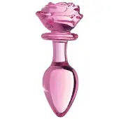 XR Brands Booty Sparks - Buttplug - Glas - Met Roos - Roze - Large