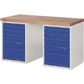 TECWERK Werkbank Ser.BK 650 B1500xT700xH840mm beuken lichtgrijs/blauw 12 lades