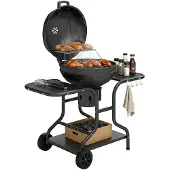 Outsunny houtskoolgrill, barbecue en smoker met zijtafels, deksel, thermometer en wielen
