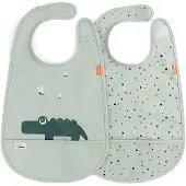 Done by Deer - Bib with Velcro 2-pack Croco - Green - 42 x 26,5 cm