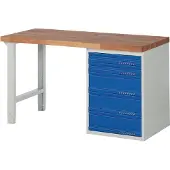 TECWERK Werkbank Ser.BK 650 B1500xT700xH840mm Buche massiv grau/blau 5 Schubl.