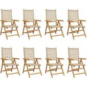 vidaXL Tuinstoelen 8 st poly rattan en massief hout beige