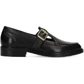 Manfield Zwarte leren loafers met gesp | Maat 36