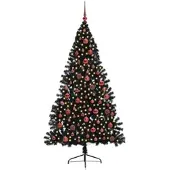 vidaXL Kunststof Voorverlichte Kerstboom met 300 LED Zwart 180 cm PVC