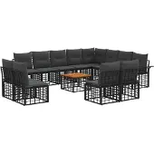 vidaXL Buiten bank set 13 st Zwart en Donker Grijs Polyester