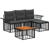 vidaXL Buiten bank set 5 st Zwart en Donker Grijs Polyester