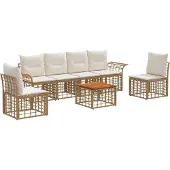 vidaXL Buiten bank set 7 st Natuurlijk en Crème Wit Polyester