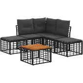 vidaXL Buiten bank set 6 st Zwart en Donker Grijs Polyester