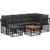 vidaXL Buiten bank set 7 st Zwart en Donker Grijs Polyester