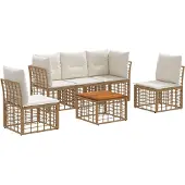 vidaXL Buiten bank set 6 st Natuurlijk en Crème Wit Polyester