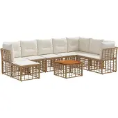 vidaXL Buiten bank set 9 st Natuurlijk en Crème Wit Polyester