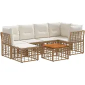 vidaXL Buiten bank set 7 st Natuurlijk en Crème Wit Polyester