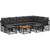 vidaXL Buiten bank set 10 st Zwart en Donker Grijs Polyester