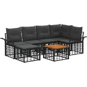 vidaXL Buiten bank set 7 st Zwart en Donker Grijs Polyester