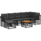 vidaXL Buiten bank set 8 st Zwart en Donker Grijs Polyester