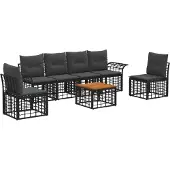 vidaXL Buiten bank set 7 st Zwart en Donker Grijs Polyester