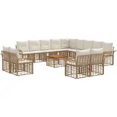 vidaXL Buiten bank set 14 st Natuurlijk en Crème Wit Polyester