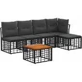 vidaXL Buiten bank set 6 st Zwart en Donker Grijs Polyester