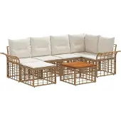 vidaXL Buiten bank set 7 st Natuurlijk en Crème Wit Polyester