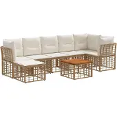 vidaXL Buiten bank set 8 st Natuurlijk en Crème Wit Polyester