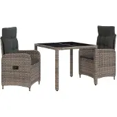 vidaXL Buiten Eettafel Set 3 pcs Lichtgrijs en Donkergrijs