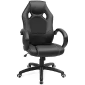 Songmics Draaibare gamestoel met PU-hoes, Zwart