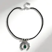 Cavill - Halsketting met 6,075 ct Chrysokoll Peervorm Cabochon - Geoxideerd 925 Sterling Zilver - Verstelbaar Leren Koord - Boho Chic Desert Chic