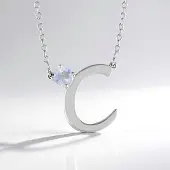 Cavill - Zilveren Halsketting - 925 Sterling Zilver Geplatineerd - 0,40 Ct Regenboog Maansteen Rond - Verstelbaar Elegant Minimalistisch Design