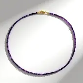 Cavill - Zilveren Halsketting 925 Sterling Zilver Verguld - Braziliaanse Paarse Lepidoliet 25 31 ct - Ronde Gefacetteerde Kralen - Elegant 45 cm