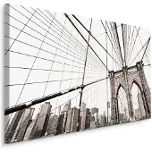 Karo-art Schilderij Brooklyn Bridge close-up, beige, prachtige wanddecoratie