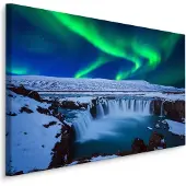 Karo-art Schilderij - Noorderlicht boven waterval, premium print