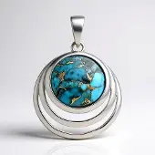 Cavill - Zilveren hanger - 925 Sterling Zilver - Natuurlijk Chinees Turkoois Mozaïek 13mm Cabochon - 6,35 Karaat - Elegante ronde mozaïek sieraad