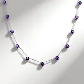 Cavill - Zilveren Halsketting - 925 Sterling Zilver Geplatineerd - 17 Zambia Amethisten 11 304 ct - Elegant, Vrouwelijk, Paars, Briljant Rond 6 mm