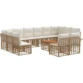 vidaXL Buiten bank set 13 st Natuurlijk en Crème Wit Polyester