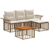 vidaXL Tuinset met 5 zitplaatsen. Natuurlijke en crème-witte polyester stof
